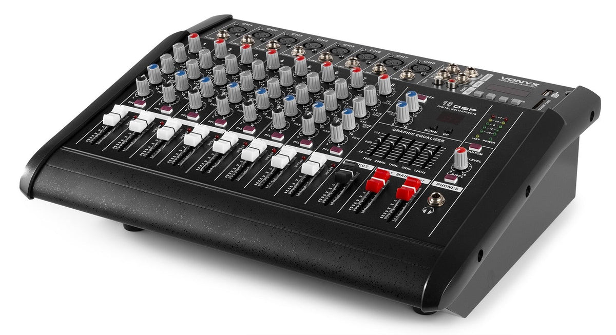 Vonyx AM8A - Mezclador de 8 canales con amplificador DSP/BT/SD/USB/MP3 - Tempo Shop