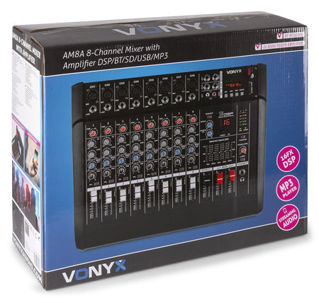 Vonyx AM8A - Mezclador de 8 canales con amplificador DSP/BT/SD/USB/MP3 - Tempo Shop