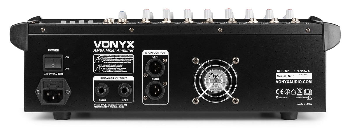 Vonyx AM8A - Mezclador de 8 canales con amplificador DSP/BT/SD/USB/MP3 - Tempo Shop