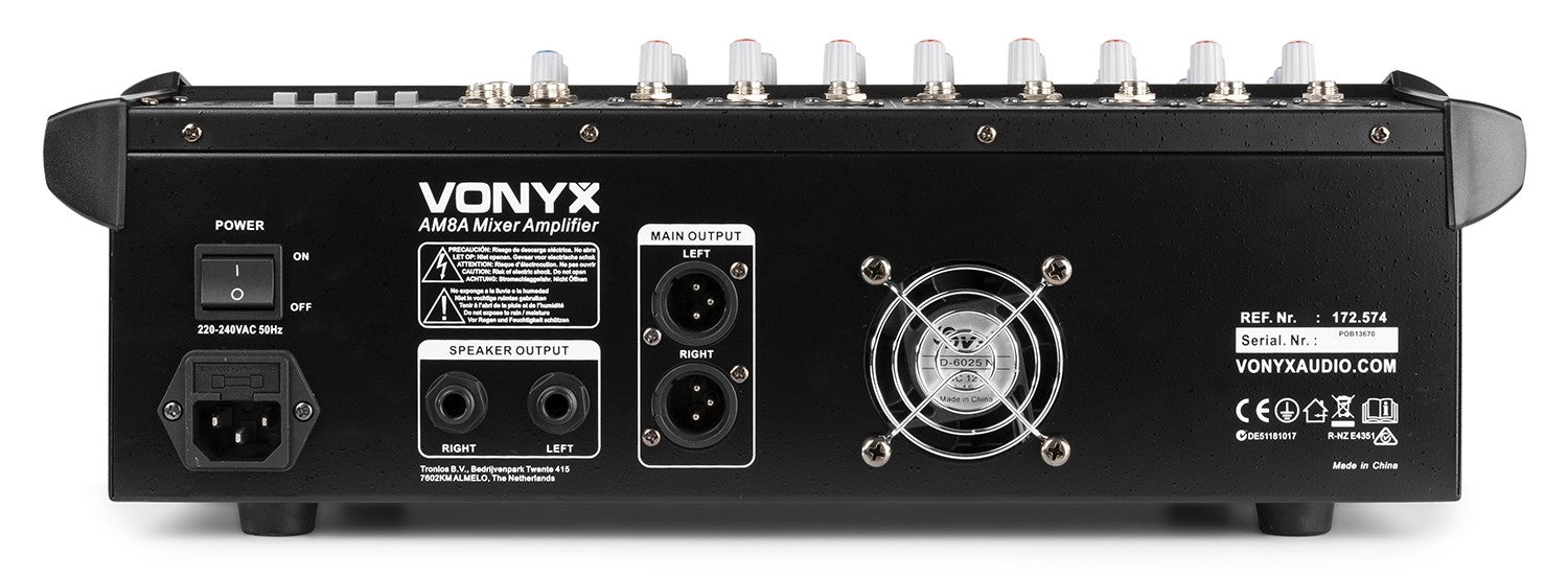 Vonyx AM8A - Mezclador de 8 canales con amplificador DSP/BT/SD/USB/MP3 - Tempo Shop