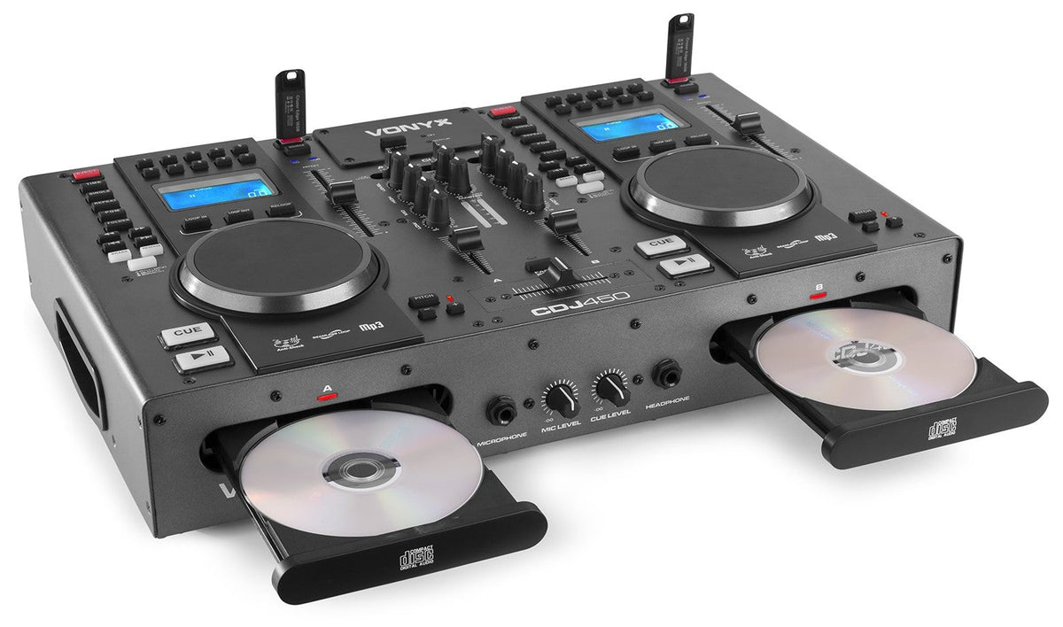 Vonyx CDJ450 - Doble reproductor mezclador sobremesa CD/MP3/USB con BT - Tempo Shop