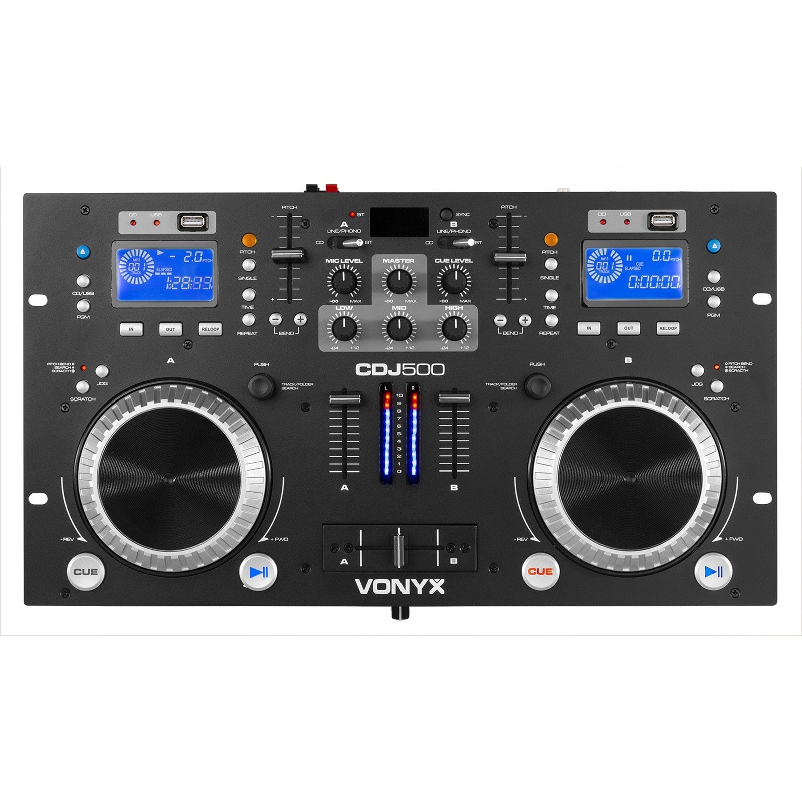 Vonyx CDJ500 - Doble reproductor con amplificador CD/MP3/USB/BT - Tempo Shop