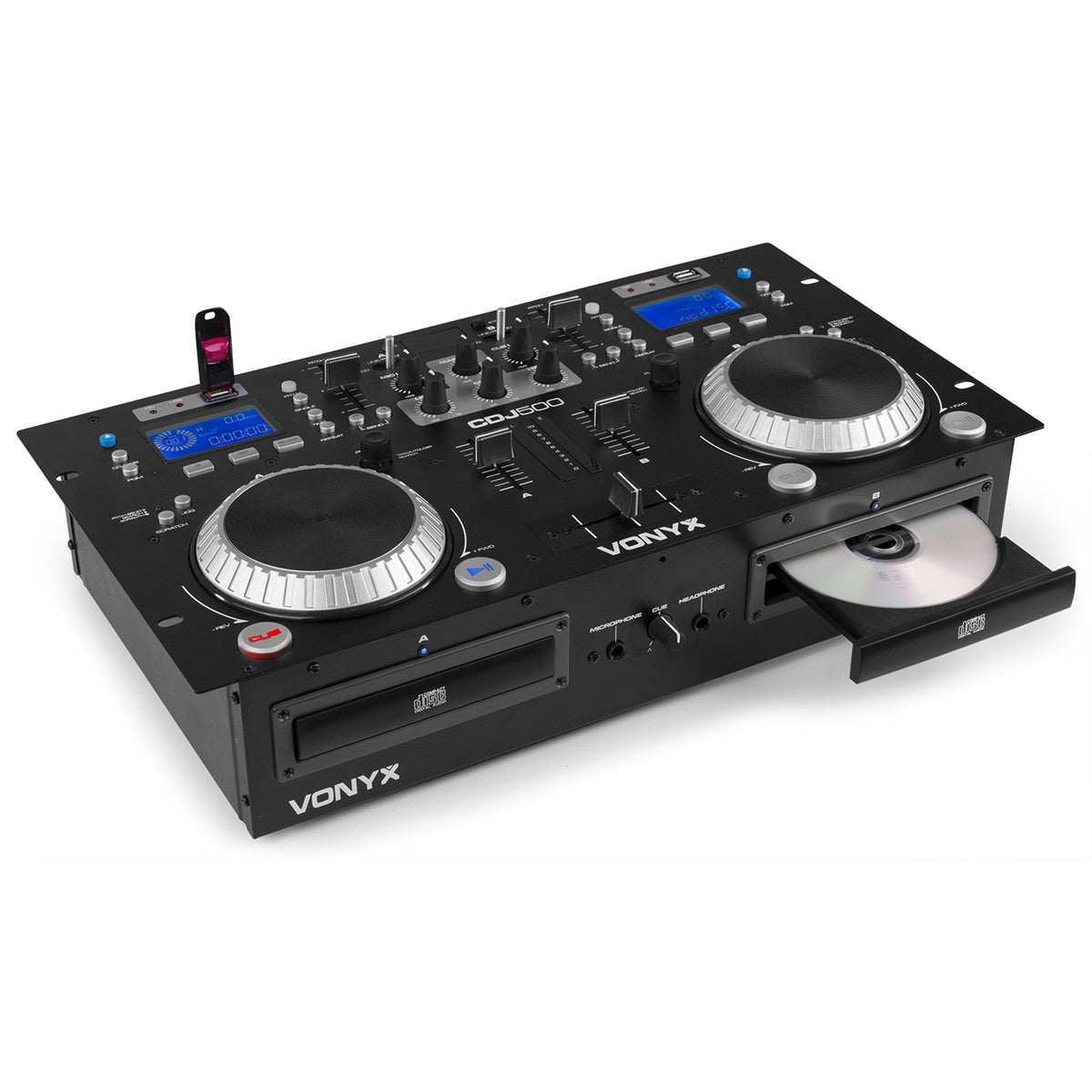 Vonyx CDJ500 - Doble reproductor con amplificador CD/MP3/USB/BT - Tempo Shop