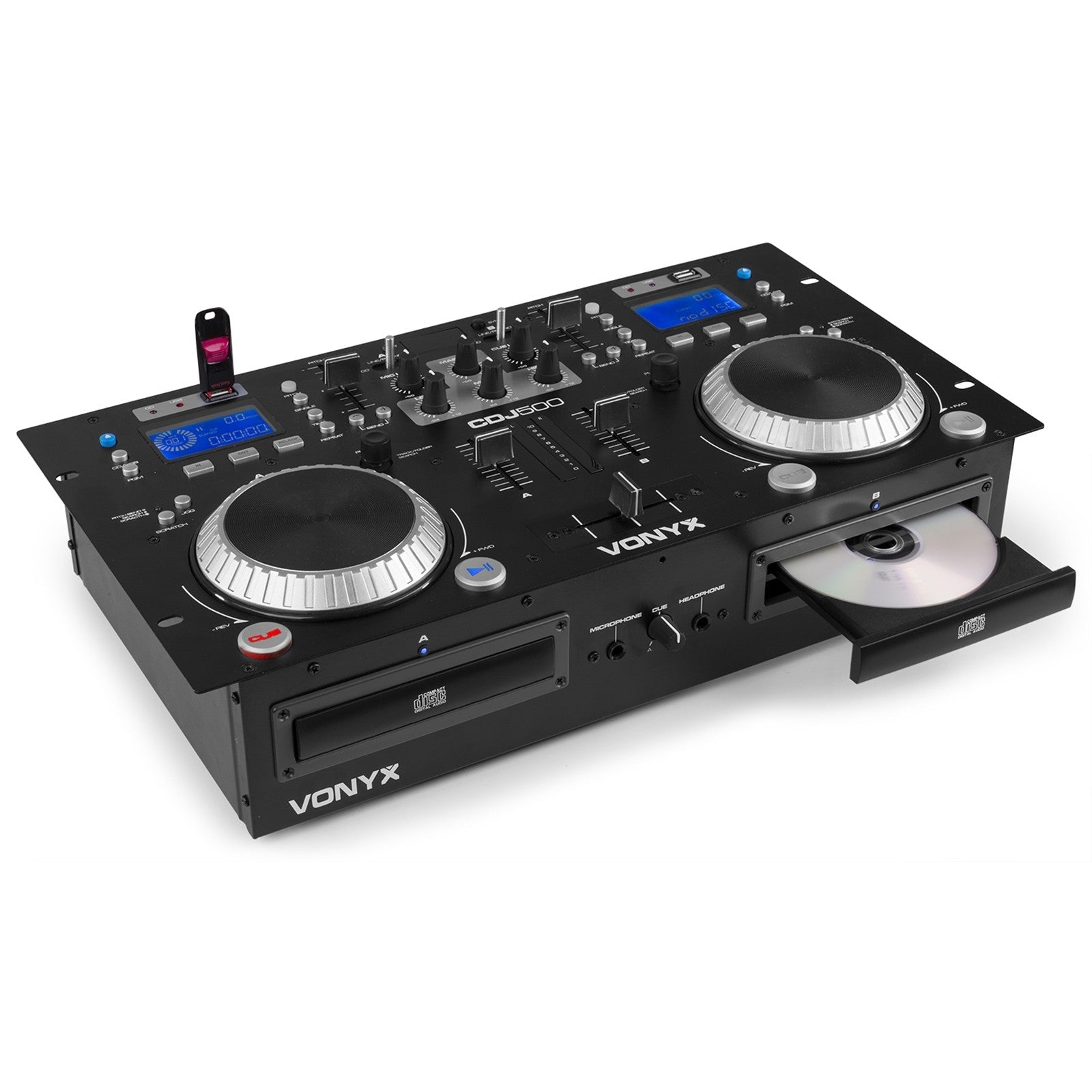 Vonyx CDJ500 - Doble reproductor con amplificador CD/MP3/USB/BT - Tempo Shop