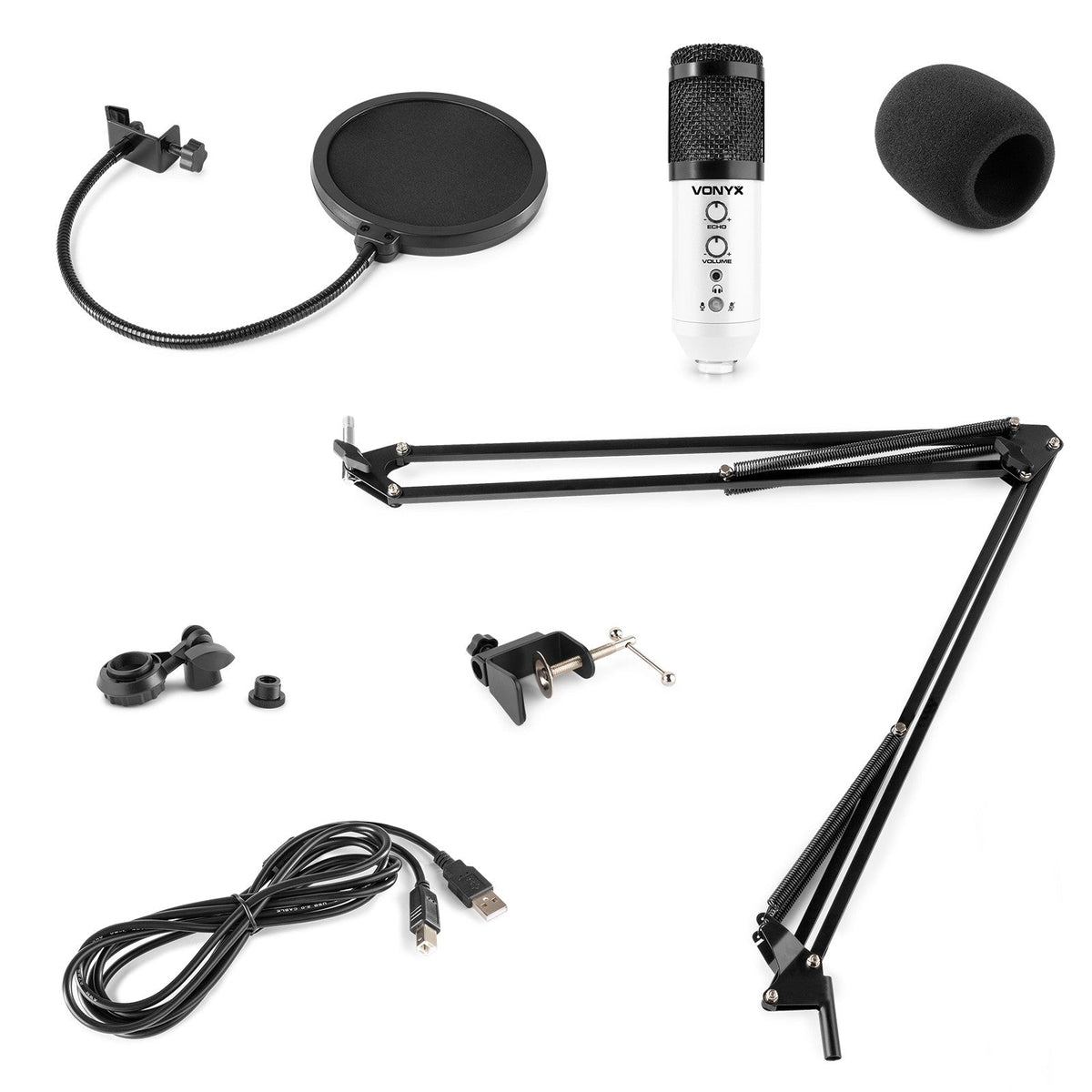 Vonyx CMS320W - Kit de micrófono estudio USB Blanco con Echo - Tempo Shop