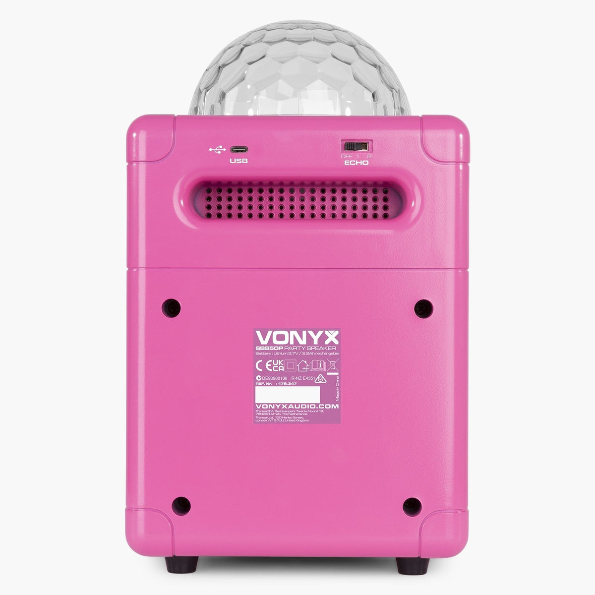 Vonyx SBS50P BT - Bafle Karaoke rosa con bola LED - Tempo Shop