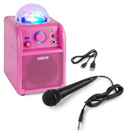 Vonyx SBS50P BT - Bafle Karaoke rosa con bola LED - Tempo Shop