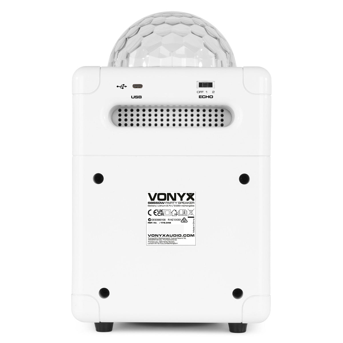 Vonyx SBS50W BT - Bafle Karaoke blanco con bola LED - Tempo Shop