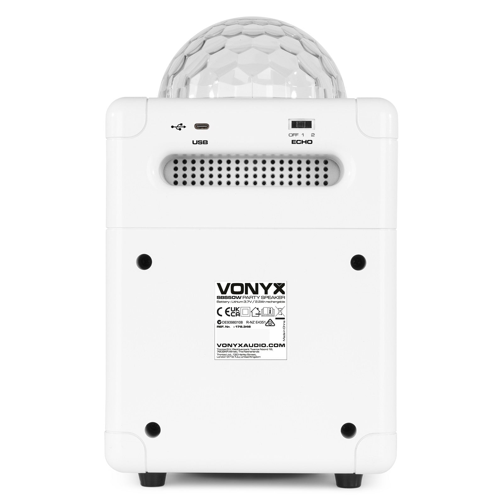 Vonyx SBS50W BT - Bafle Karaoke blanco con bola LED - Tempo Shop