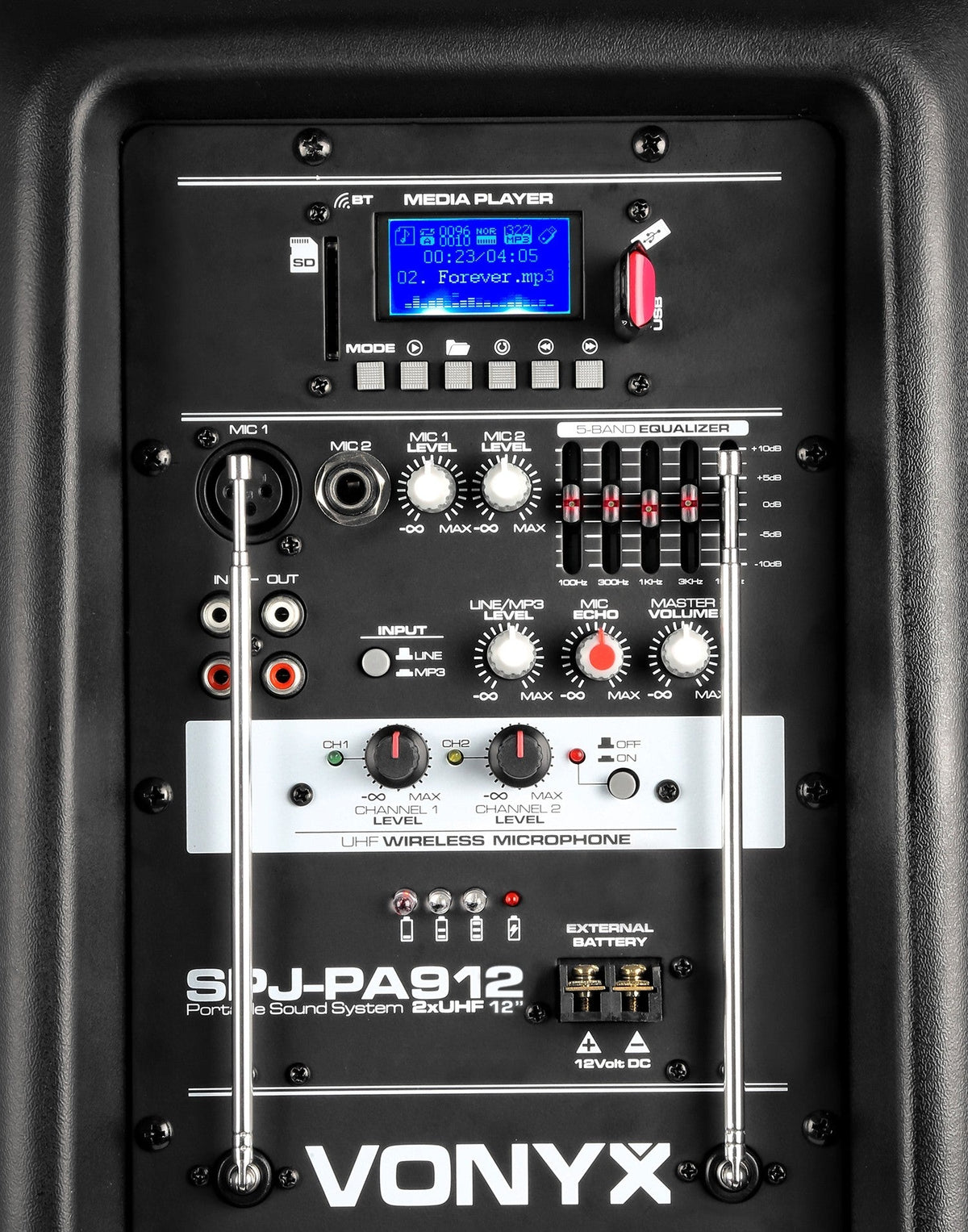 Vonyx SPJ - PA912 - Bafle Móvil activo ABS 12" 2 micros UHF/USB/MP3 - Tempo Shop