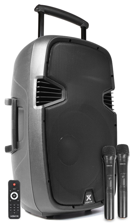 Vonyx SPJ - PA915 - Bafle móvil activo ABS 15" 2 micros UHF/USB/MP3 - Tempo Shop