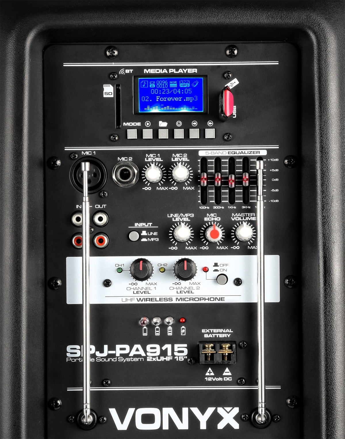 Vonyx SPJ - PA915 - Bafle móvil activo ABS 15" 2 micros UHF/USB/MP3 - Tempo Shop