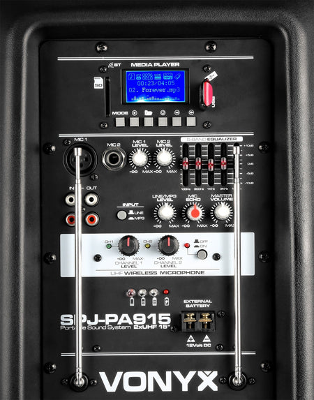 Vonyx SPJ - PA915 - Bafle móvil activo ABS 15" 2 micros UHF/USB/MP3 - Tempo Shop