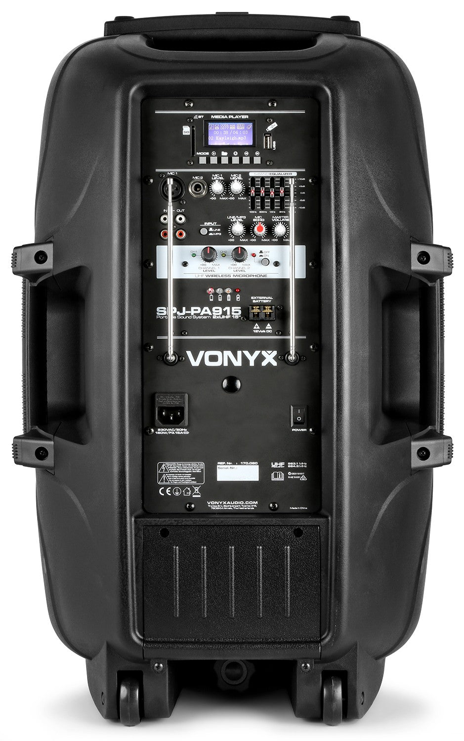 Vonyx SPJ - PA915 - Bafle móvil activo ABS 15" 2 micros UHF/USB/MP3 - Tempo Shop