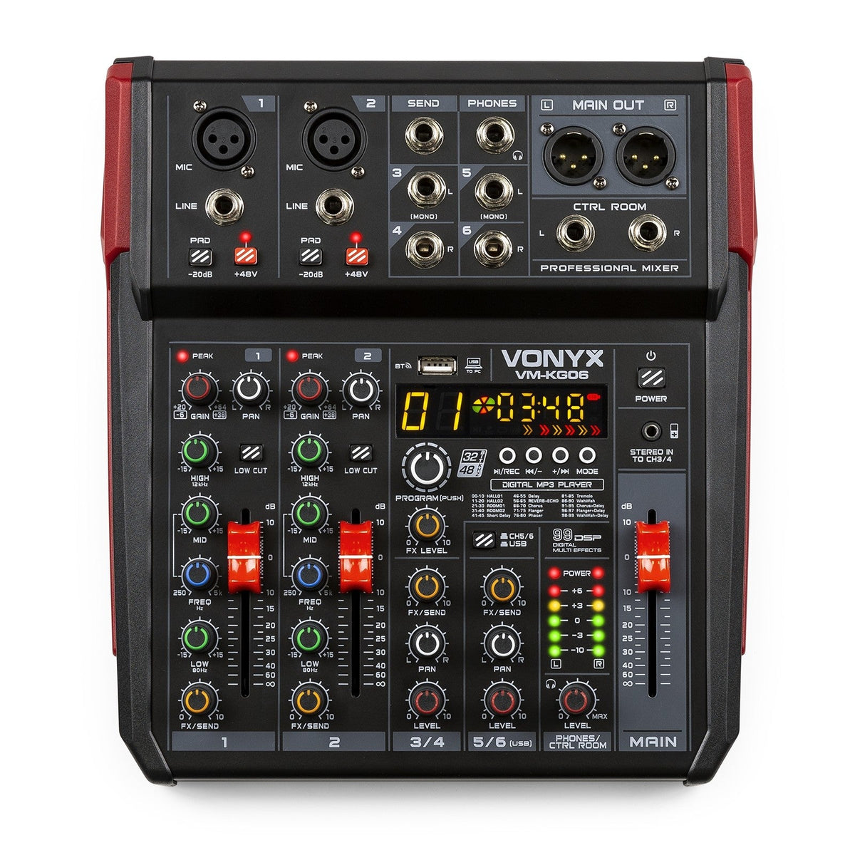 Vonyx VM - KG06 - Mezclador para música 6 canales BT/DSP/USB grabación - Tempo Shop