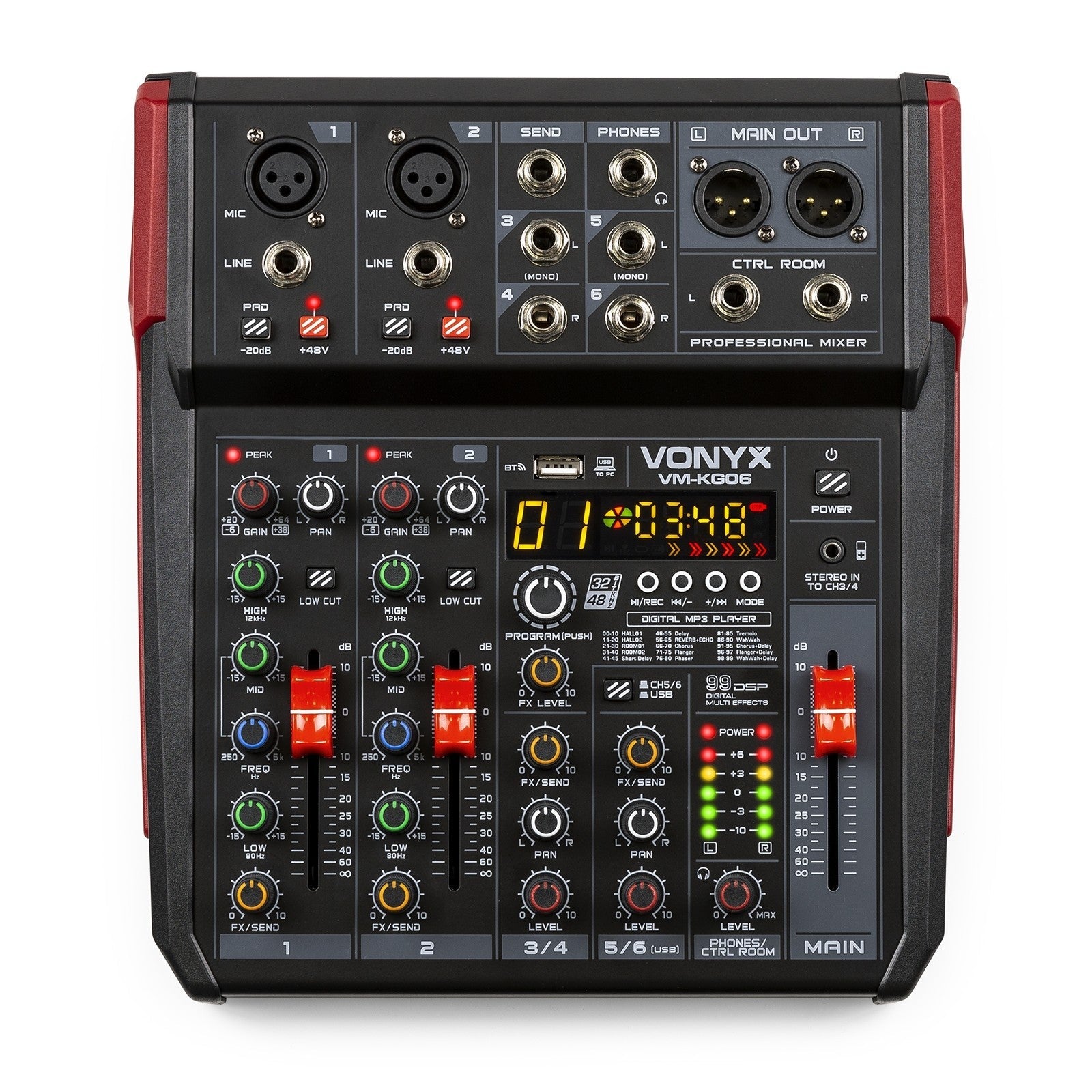 Vonyx VM - KG06 - Mezclador para música 6 canales BT/DSP/USB grabación - Tempo Shop
