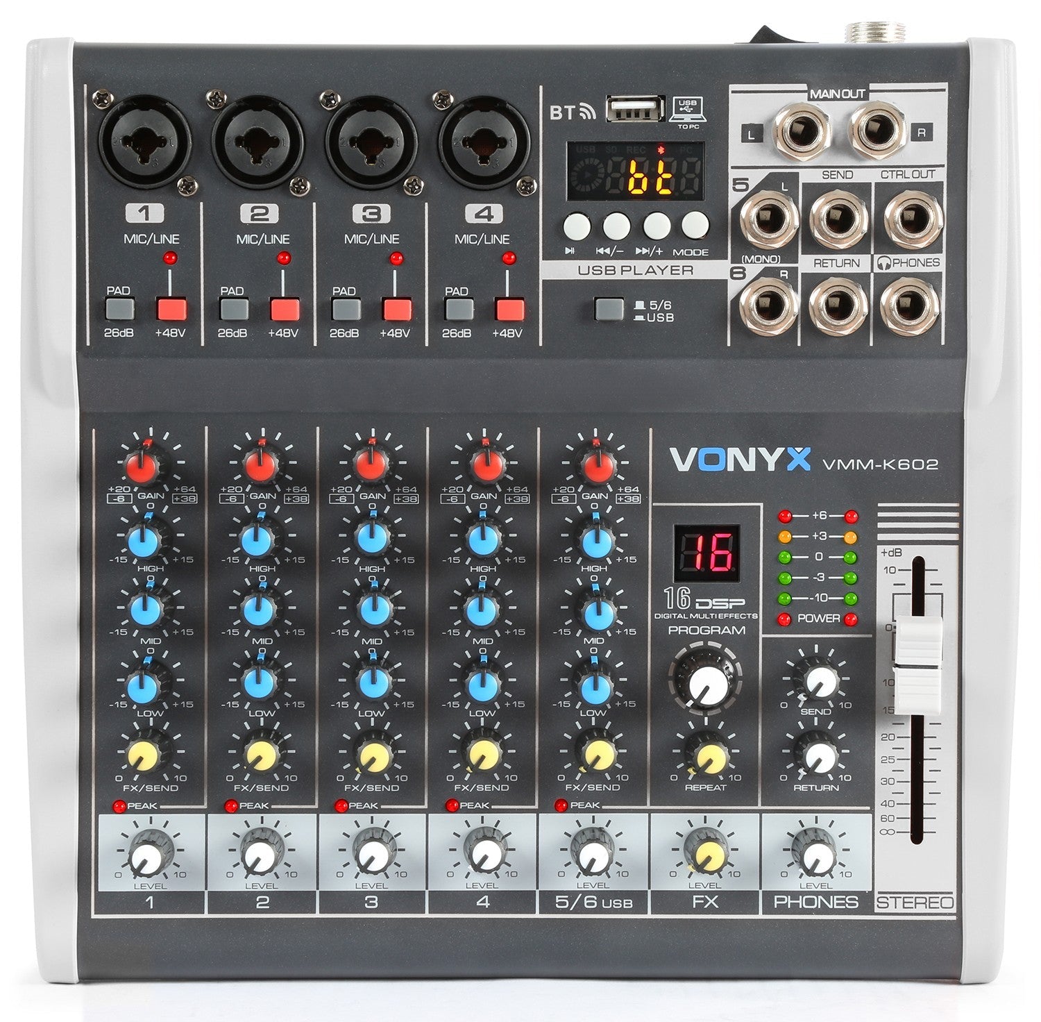 Vonyx VMM - K602 - Mezclador de directo 6 canales con DSP - Tempo Shop