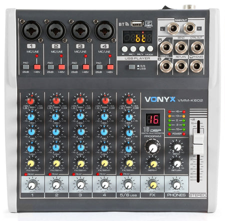 Vonyx VMM - K602 - Mezclador de directo 6 canales con DSP - Tempo Shop