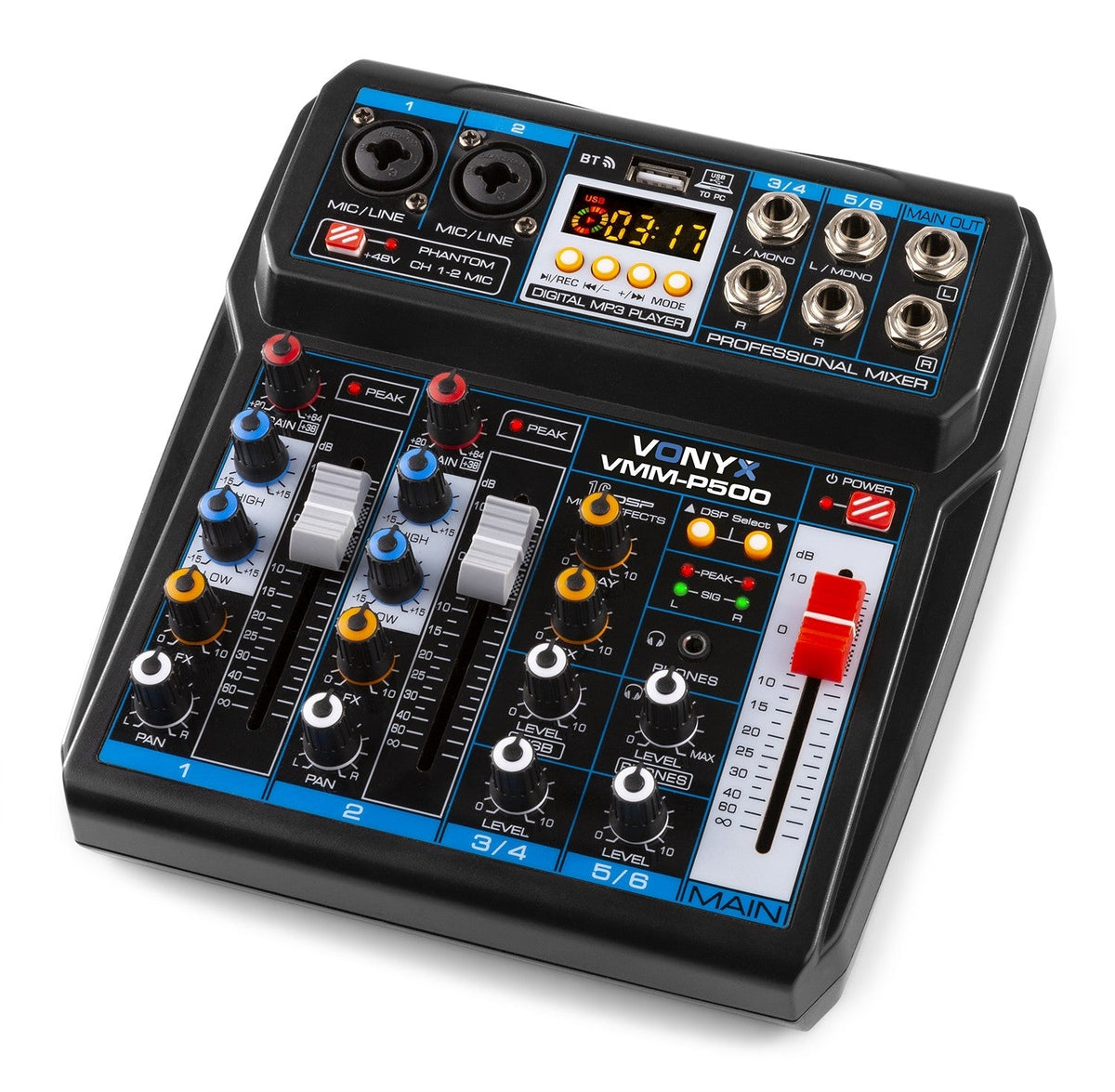 Vonyx VMM - P500 - Mezclador Directo 4 Canales con DSP, USB y reproductor MP3/BT - Tempo Shop