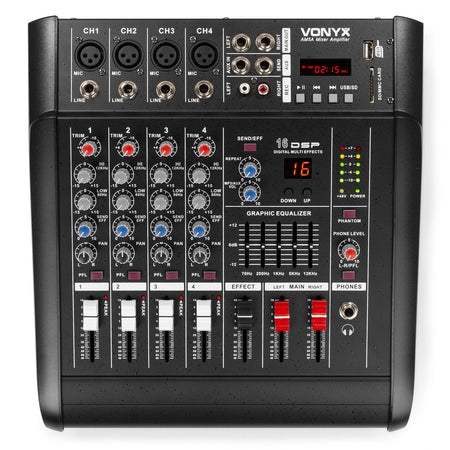 Vonyx AM5A - Mezclador de 5 canales con amplificador DSP/BT/SD/USB/MP3 - Tempo Shop