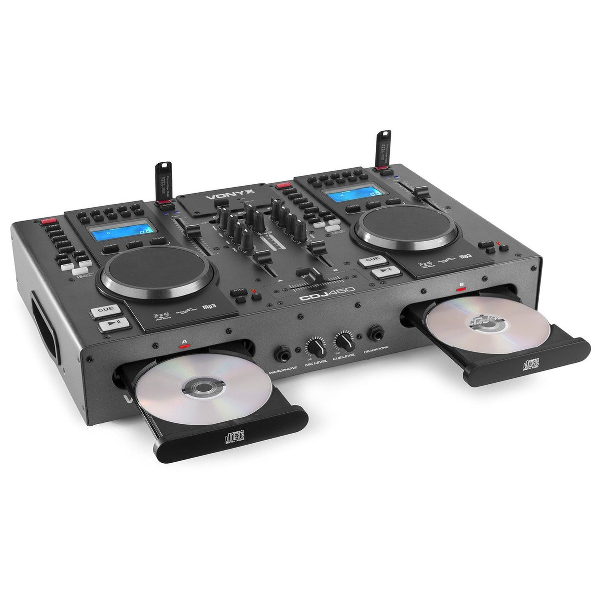 Vonyx CDJ450 - Doble reproductor mezclador sobremesa CD/MP3/USB con BT - Tempo Shop