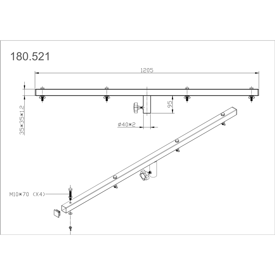 Vonyx MPS-B12 - Barra en T de 1.2m para soportes de escenario e iluminación - Tempo Shop