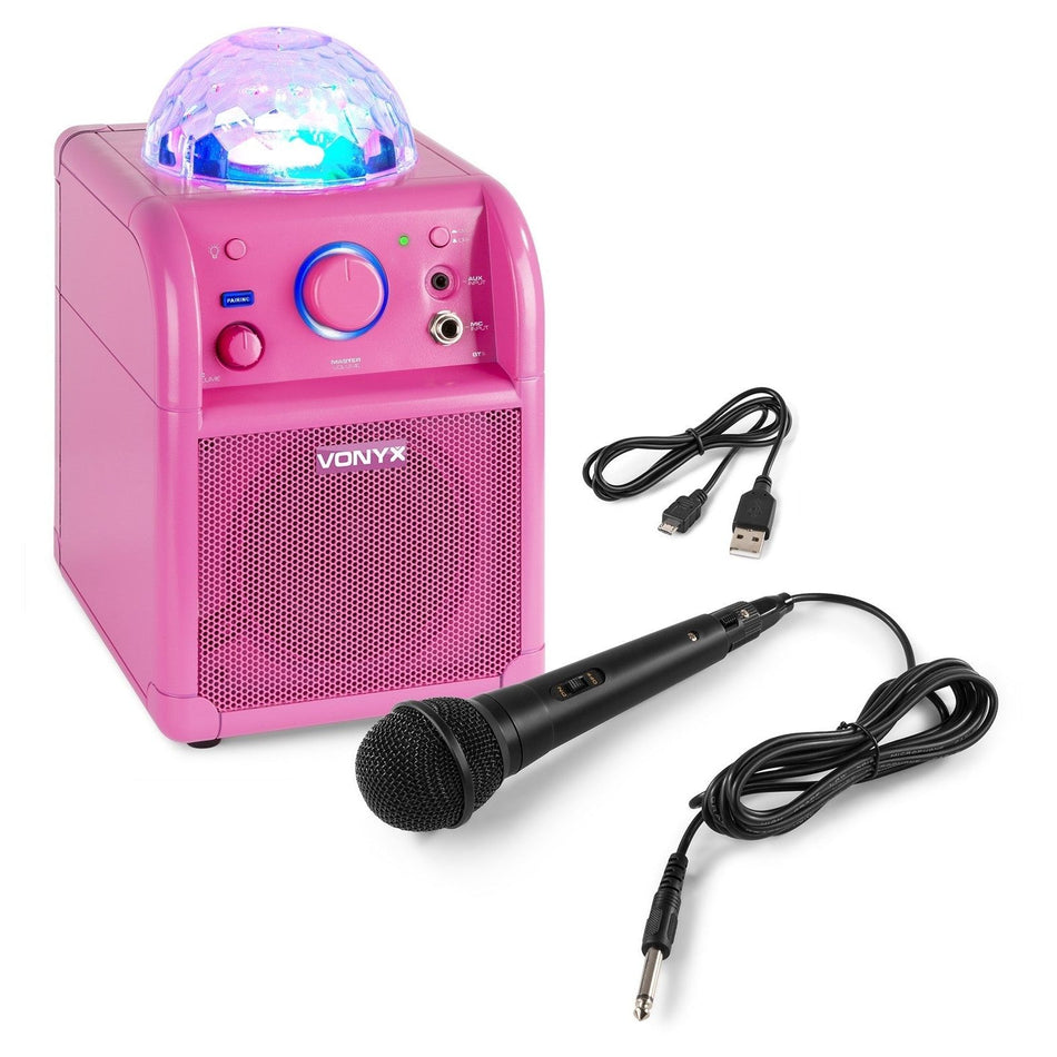 Vonyx SBS50P BT - Bafle Karaoke rosa con bola LED - Tempo Shop