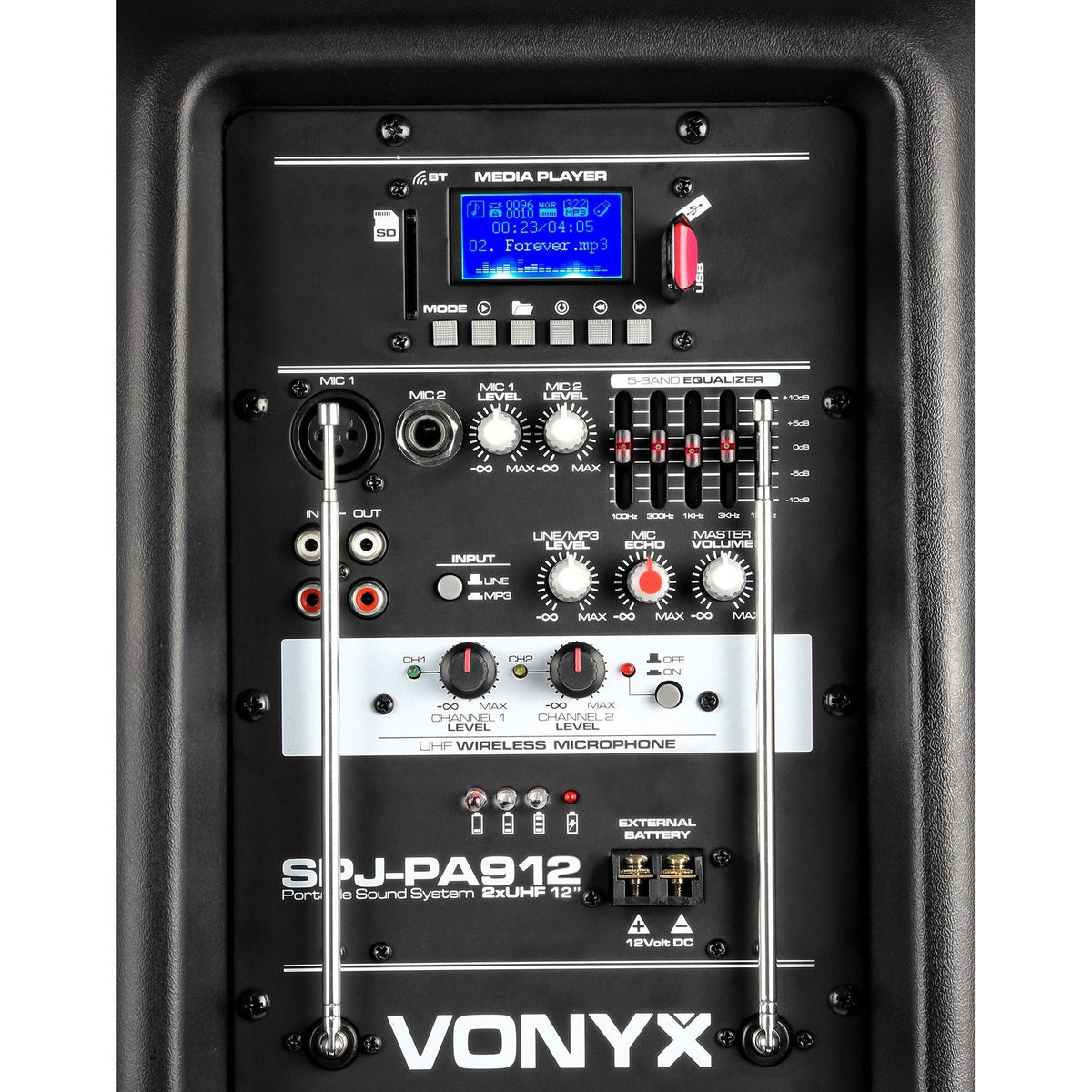 Vonyx SPJ - PA912 - Bafle Móvil activo ABS 12" 2 micros UHF/USB/MP3 - Tempo Shop