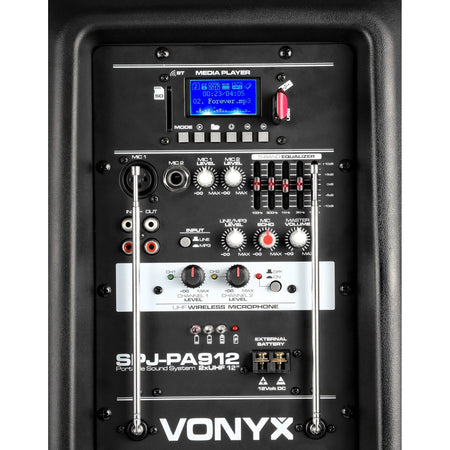 Vonyx SPJ - PA912 - Bafle Móvil activo ABS 12" 2 micros UHF/USB/MP3 - Tempo Shop