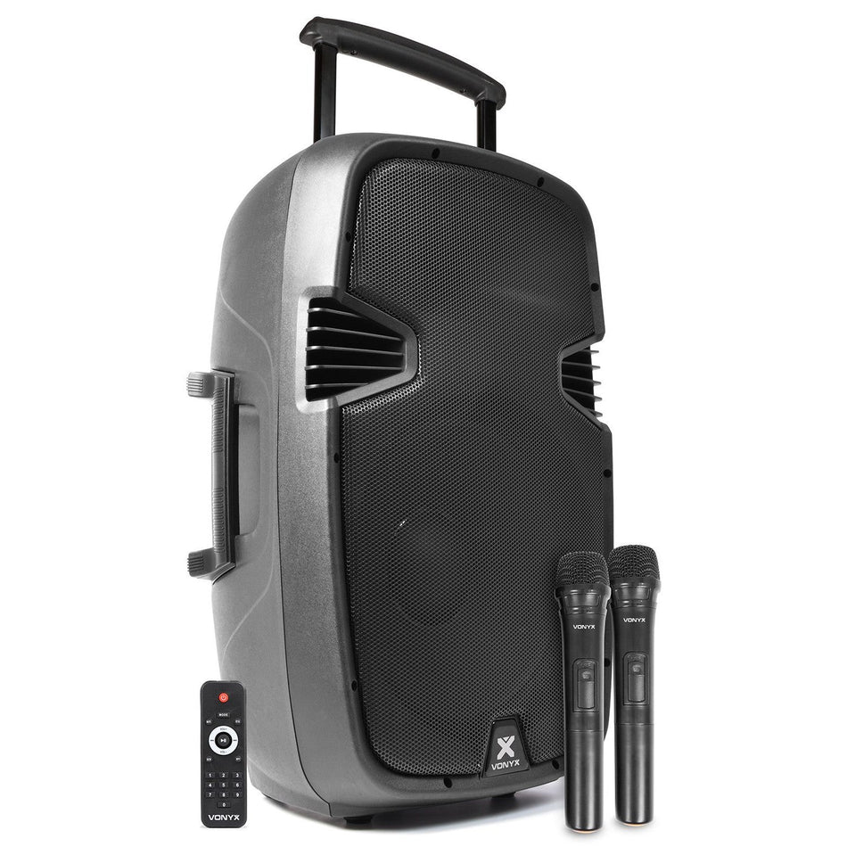 Vonyx SPJ - PA915 - Bafle móvil activo ABS 15" 2 micros UHF/USB/MP3 - Tempo Shop