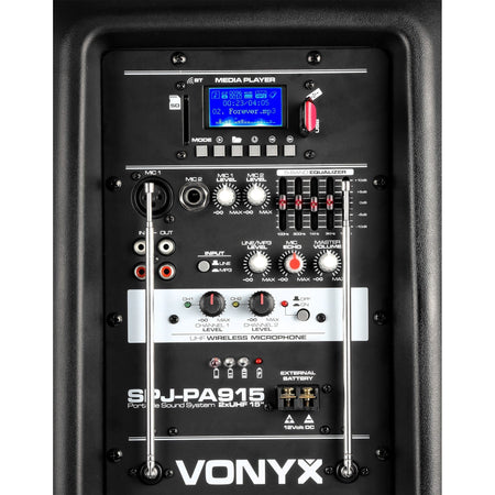 Vonyx SPJ - PA915 - Bafle móvil activo ABS 15" 2 micros UHF/USB/MP3 - Tempo Shop