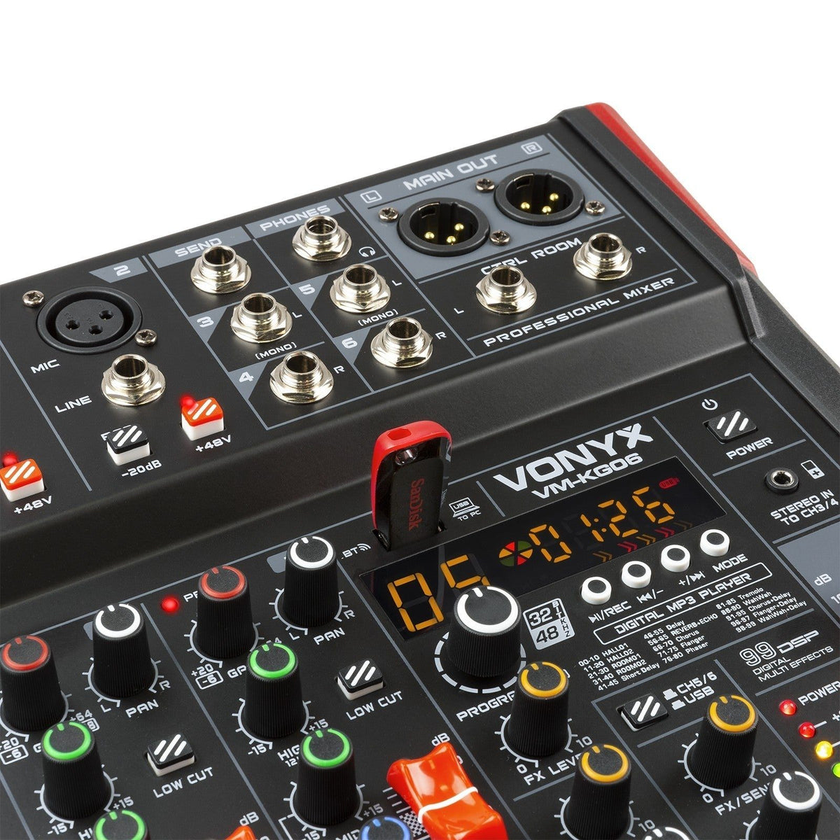 Vonyx VM - KG06 - Mezclador para música 6 canales BT/DSP/USB grabación - Tempo Shop