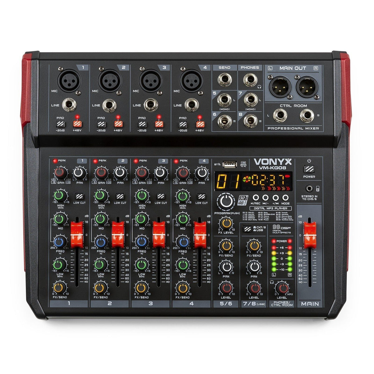 Vonyx VM - KG08 - Mezclador para música 8 canales BT/DSP/USB grabación - Tempo Shop