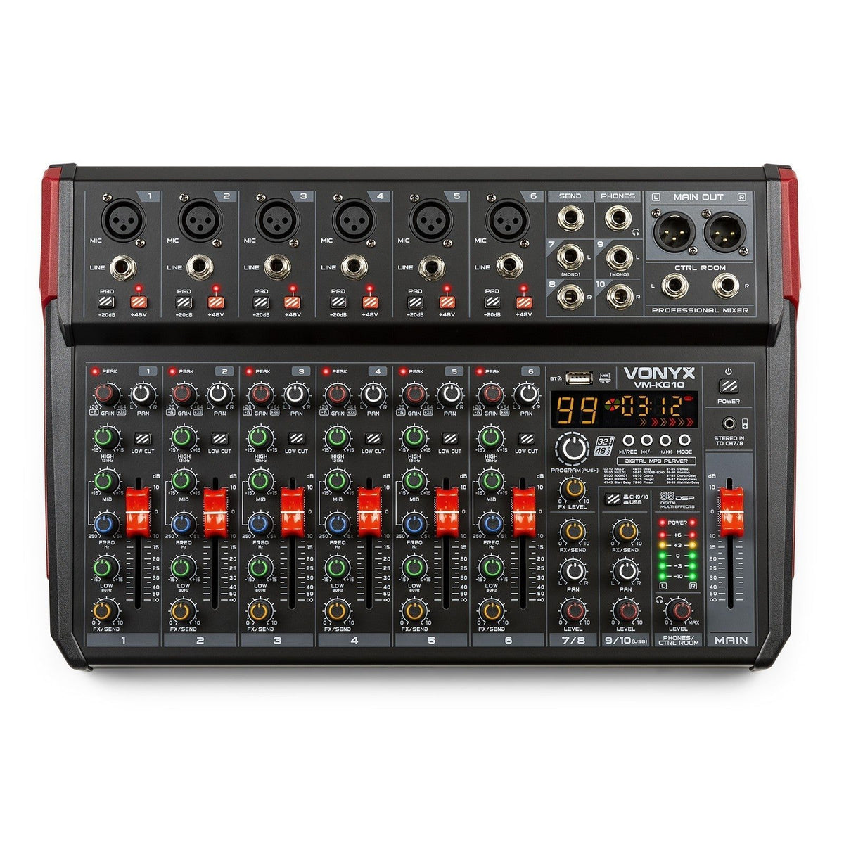 Vonyx VM - KG10 - Mezclador para música 10 canales BT/DSP/USB grabación - Tempo Shop
