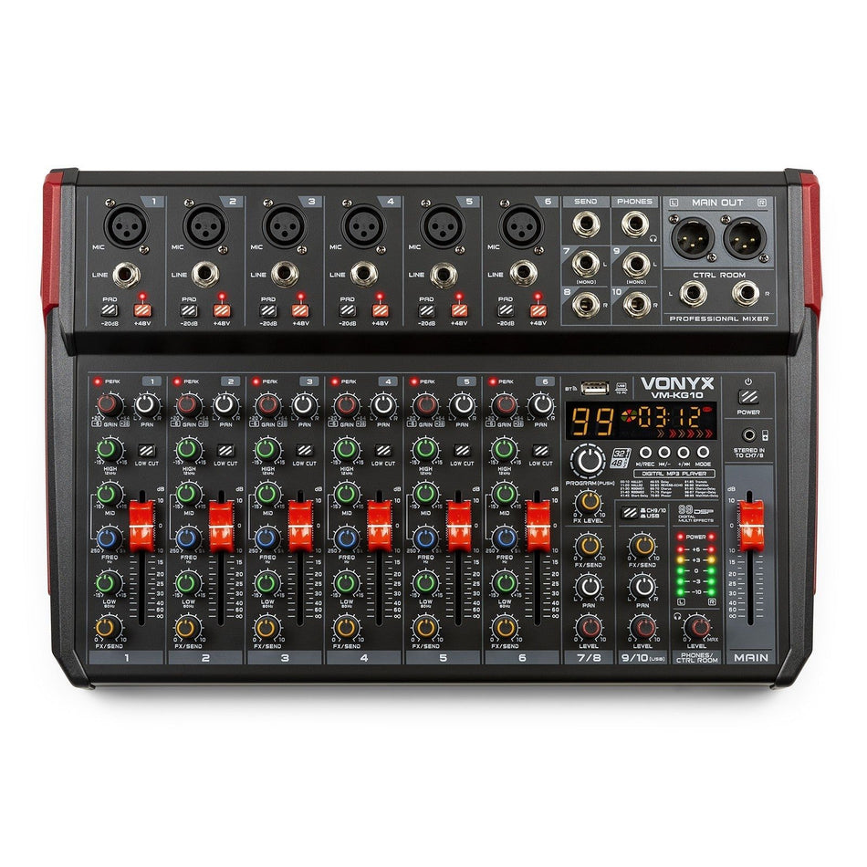 Vonyx VM - KG10 - Mezclador para música 10 canales BT/DSP/USB grabación - Tempo Shop