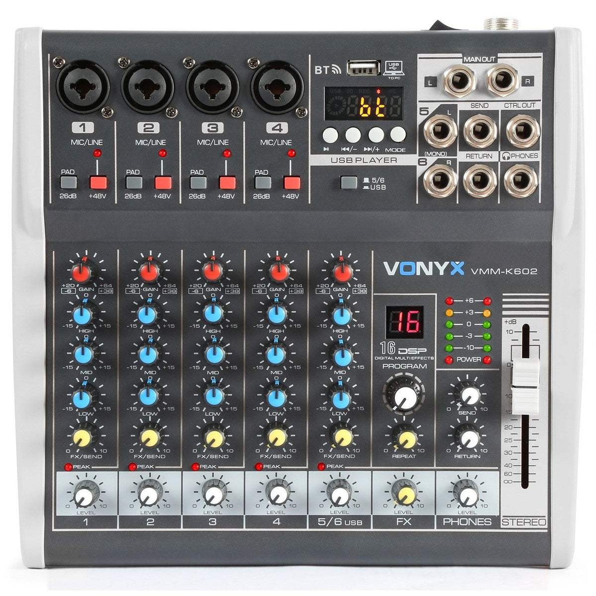 Vonyx VMM - K602 - Mezclador de directo 6 canales con DSP - Tempo Shop