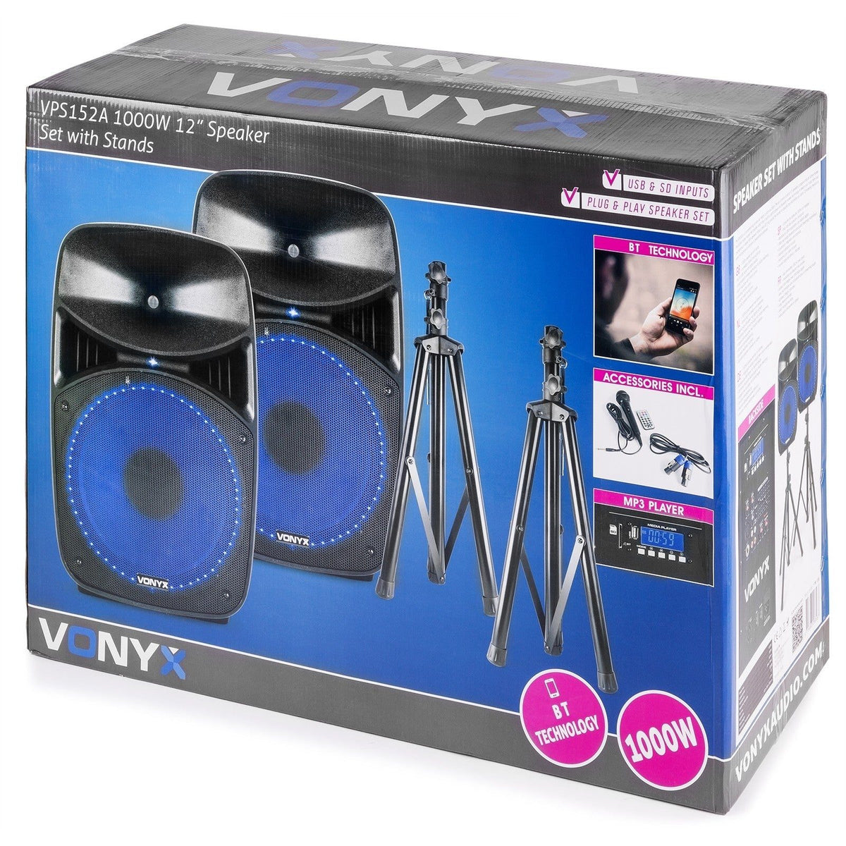 Vonyx VPS122A - Set Plug & Play 800W con tripodes - Tempo Shop