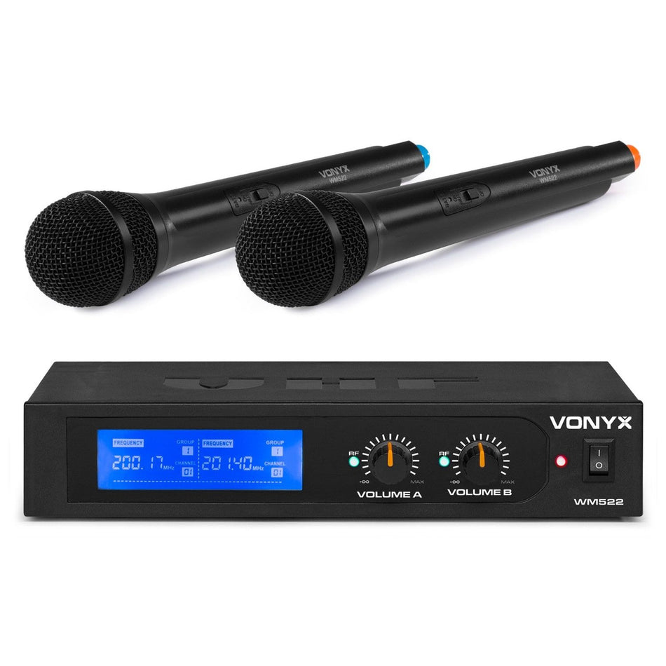 Vonyx WM522 - Micrófono inalámbrico VHF 2 canales con 2 micros de mano - Tempo Shop