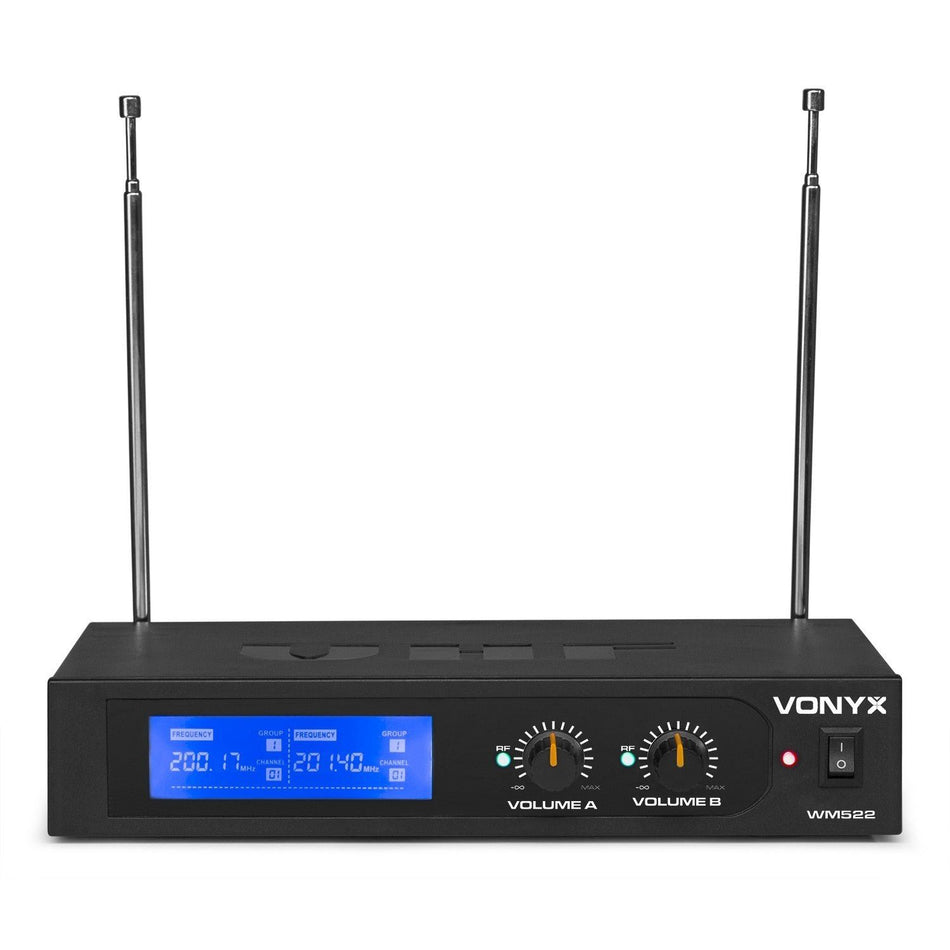 Vonyx WM522B - Micrófono inalámbrico VHF 2 canales con 2 micros de cabeza - Tempo Shop