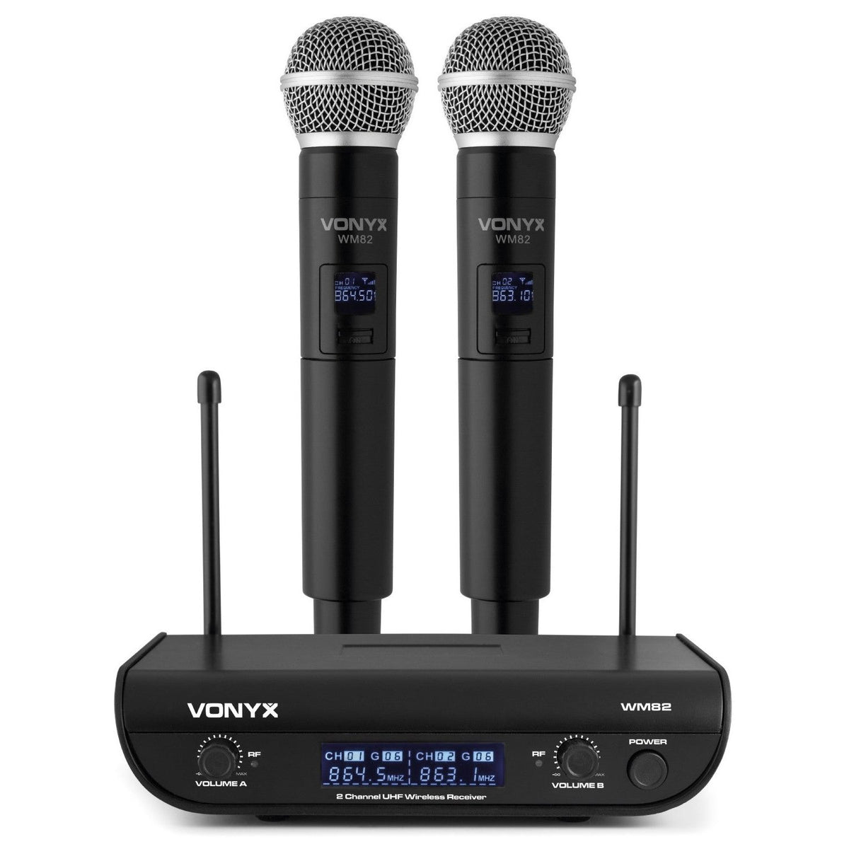 Vonyx WM82 - Micrófono inalámbrico digital UHF 2 canales con 2 micros de mano - Tempo Shop