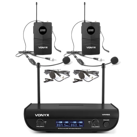 Vonyx WM82B - Micrófono inalámbrico digital UHF 2 canales con 2 micros de cabeza - Tempo Shop