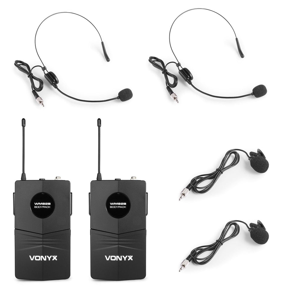 Vonyx WM82B - Micrófono inalámbrico digital UHF 2 canales con 2 micros de cabeza - Tempo Shop