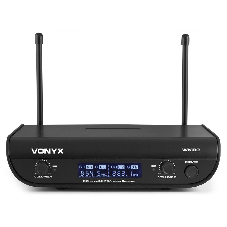 Vonyx WM82C - Micrófono inalámbrico digital UHF de 2 canales con bolsillo y cuerpo - Tempo Shop