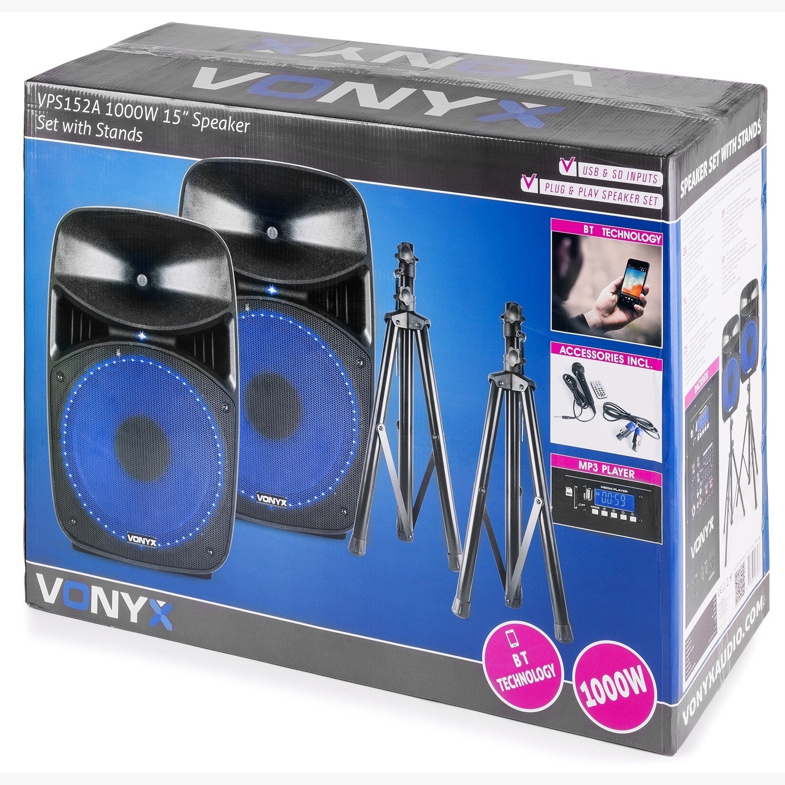 Vonyx VPS152A - Set Plug & Play 1000W con tripodes - Tempo Shop