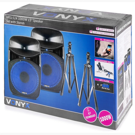 Vonyx VPS152A - Set Plug & Play 1000W con tripodes - Tempo Shop