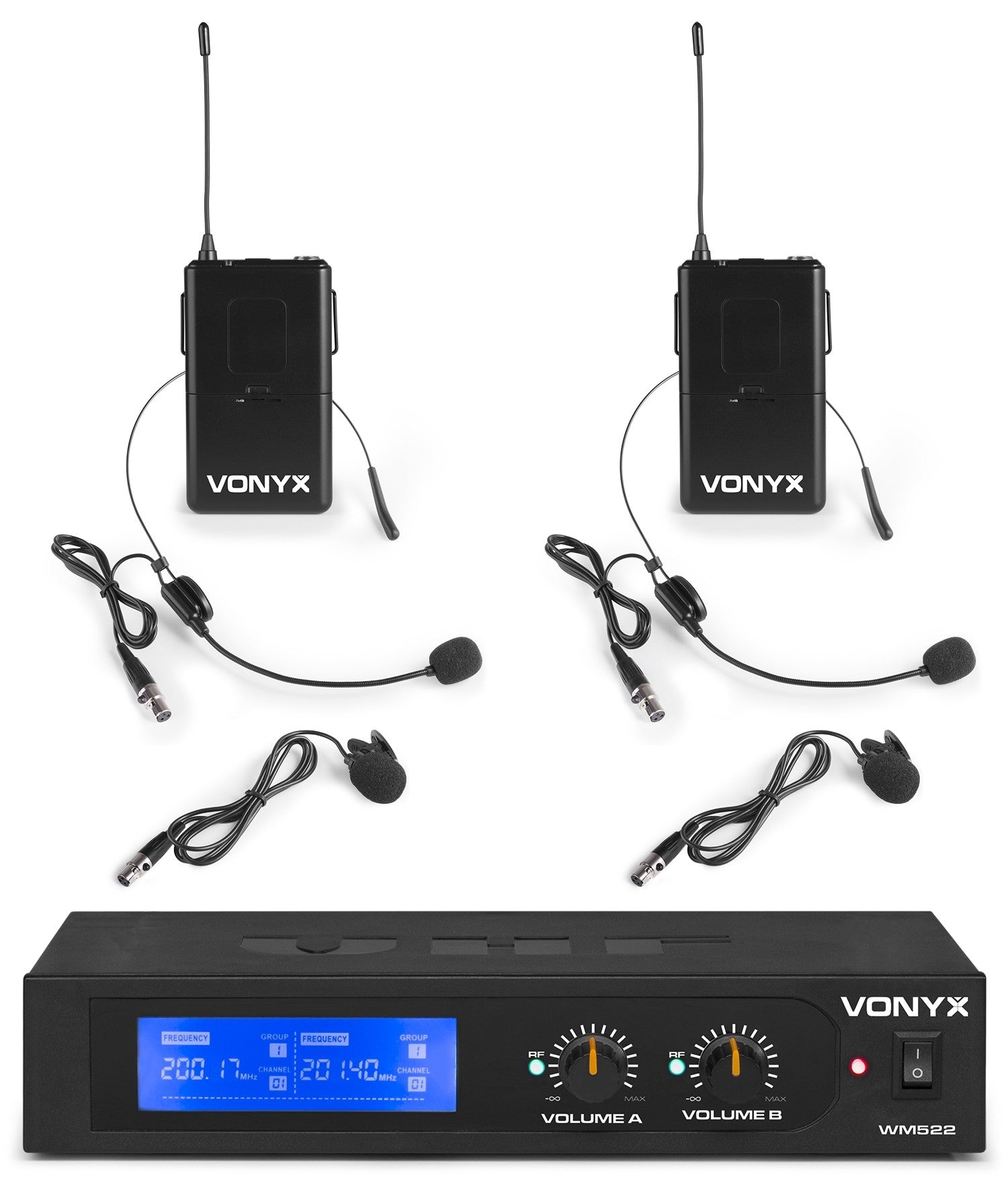 Vonyx WM522B - Micrófono inalámbrico VHF 2 canales con 2 micros de cabeza - Tempo Shop