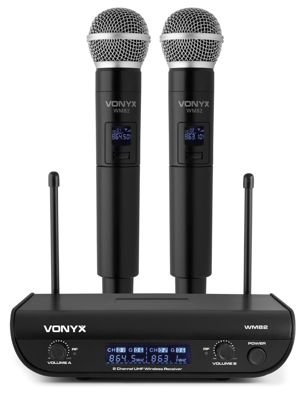 Vonyx WM82 - Micrófono inalámbrico digital UHF 2 canales con 2 micros de mano - Tempo Shop