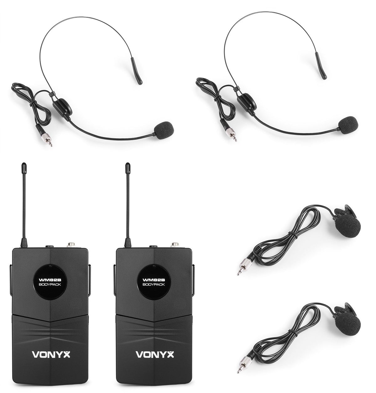 Vonyx WM82B - Micrófono inalámbrico digital UHF 2 canales con 2 micros de cabeza - Tempo Shop