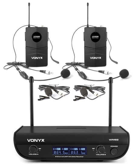 Vonyx WM82B - Micrófono inalámbrico digital UHF 2 canales con 2 micros de cabeza - Tempo Shop