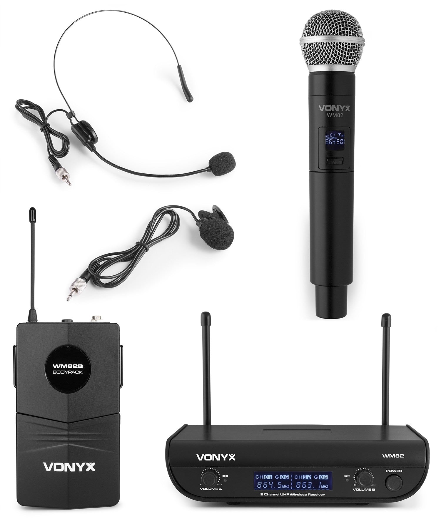 Vonyx WM82C - Micrófono inalámbrico digital UHF de 2 canales con bolsillo y cuerpo - Tempo Shop